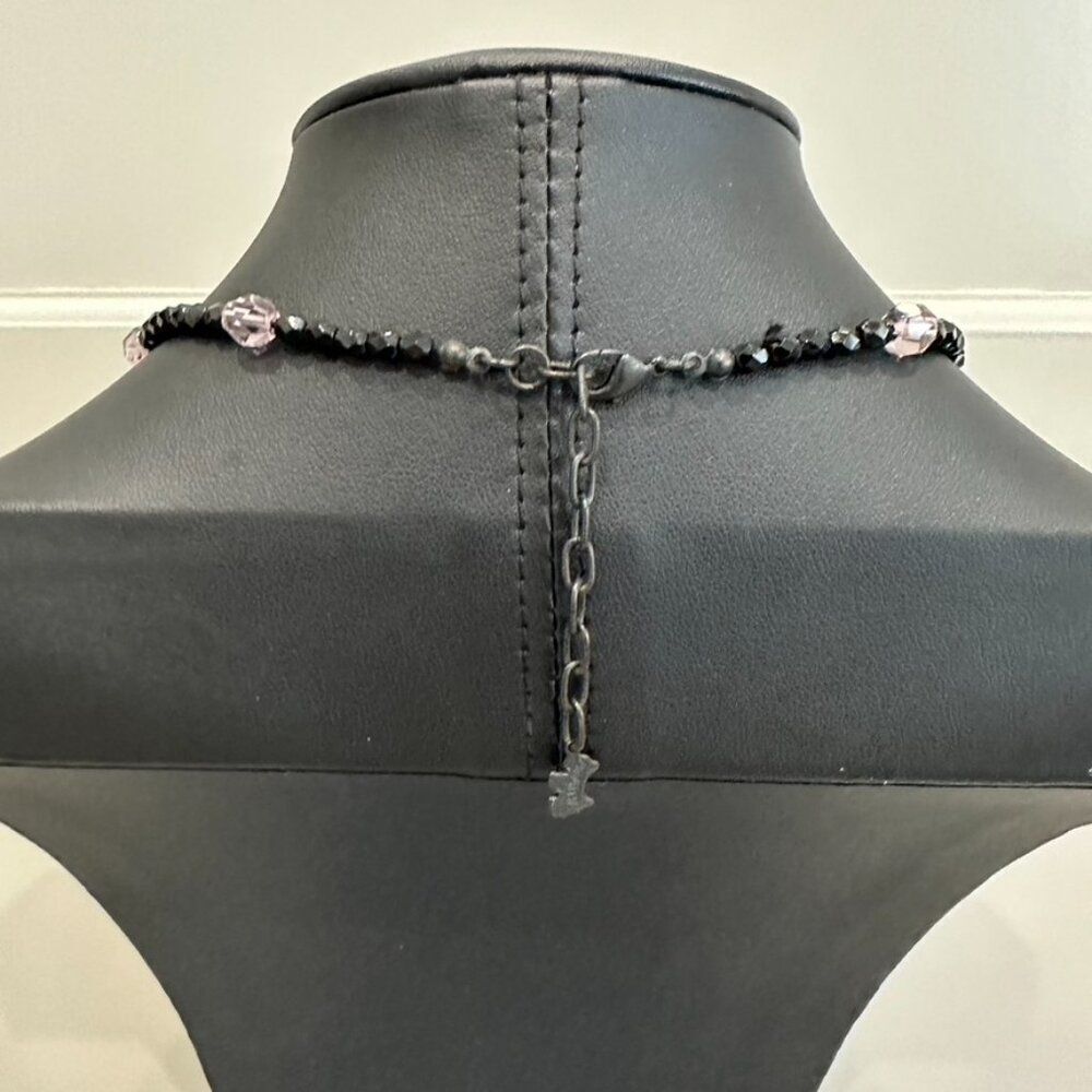 Agatha Paris Black & Purple Glass Beaded Lariat Necklace - Vintage Retro style - Picture 5 of 6